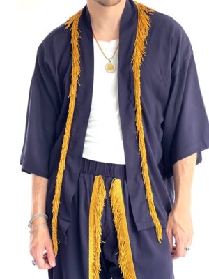 Kimono azul, kimono con flecos, kimono