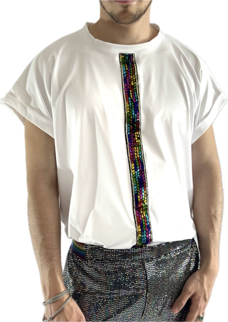 Camiseta blanca, camiseta con lentejuelas, camiseta en lycra