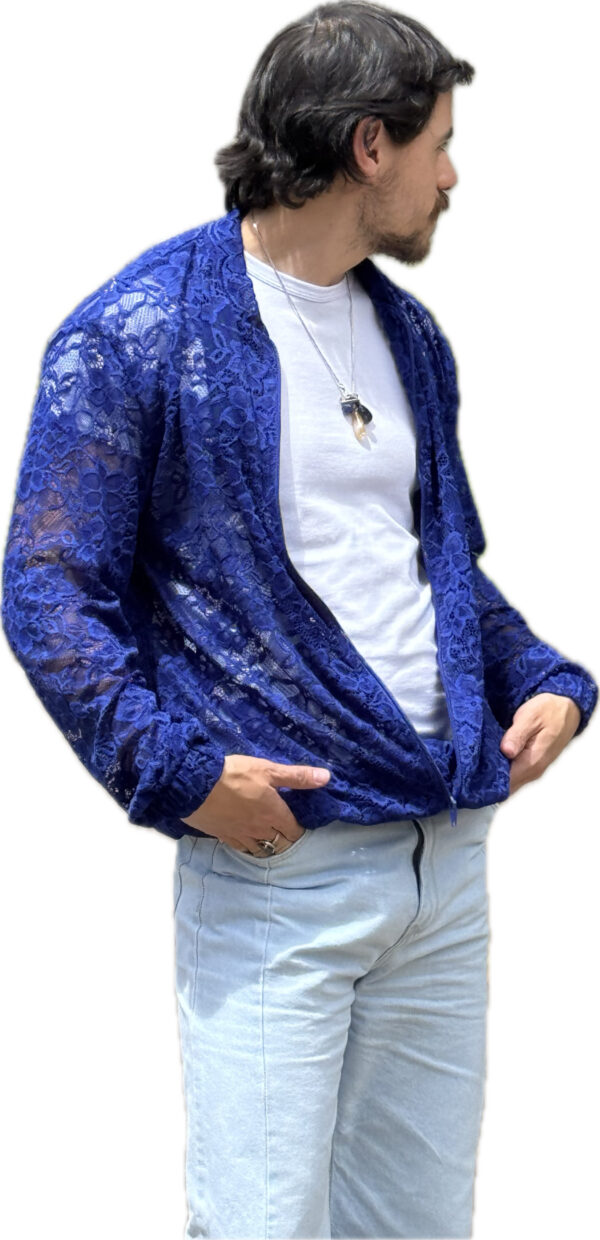 Chaqueta, abrigo, azul, blonda